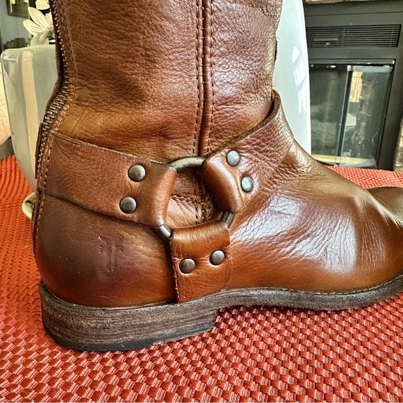 Frye Phillip Harness Knee High Leather Boots Sz 9 Brown w/Studs Back Zipper - Picture 3 of 10